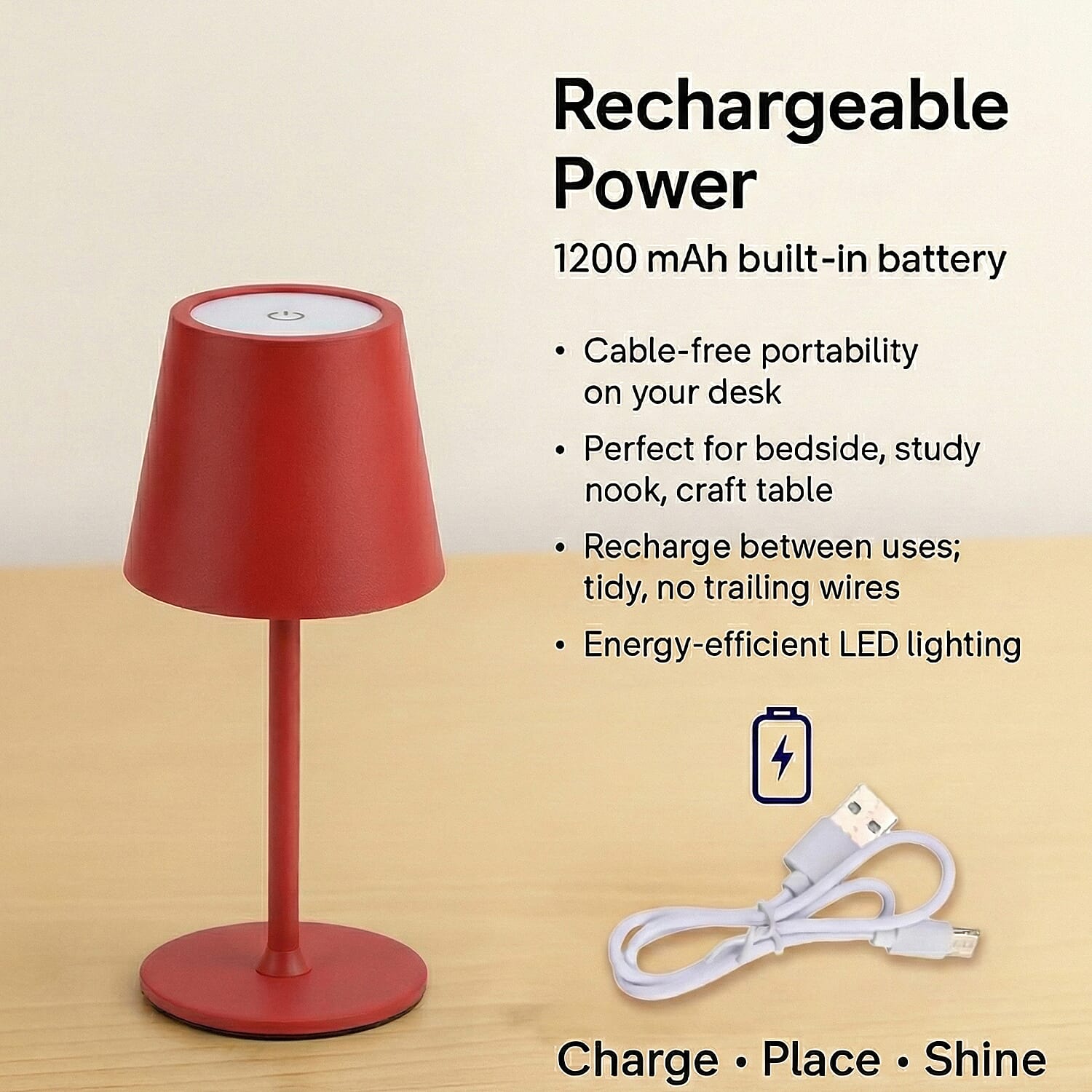 BLACK FRIDAY MEGA DEAL - LIVMORE Rechargable Table Lamp With Warm, Natural & Cool Lights (1200mAh Battery) - Red