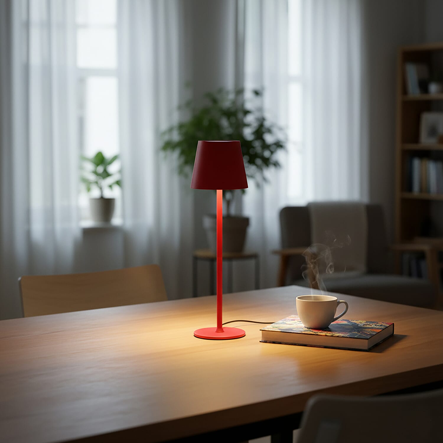 BLACK FRIDAY MEGA DEAL - LIVMORE Rechargable Table Lamp With Warm, Natural & Cool Lights (1200mAh Battery) - Red