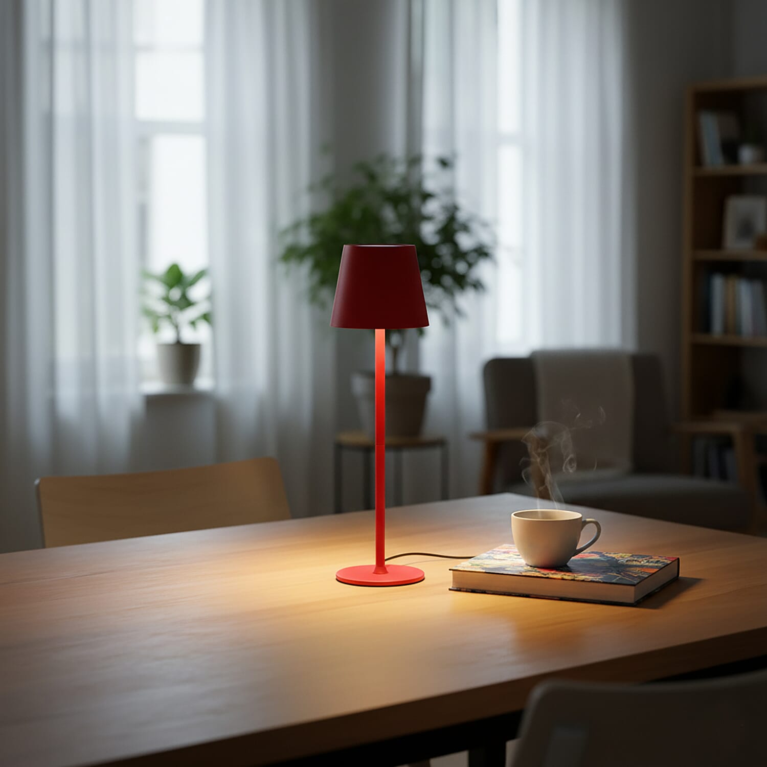 BLACK FRIDAY MEGA DEAL - LIVMORE Rechargable Table Lamp With Warm, Natural & Cool Lights (1200mAh Battery) - Red