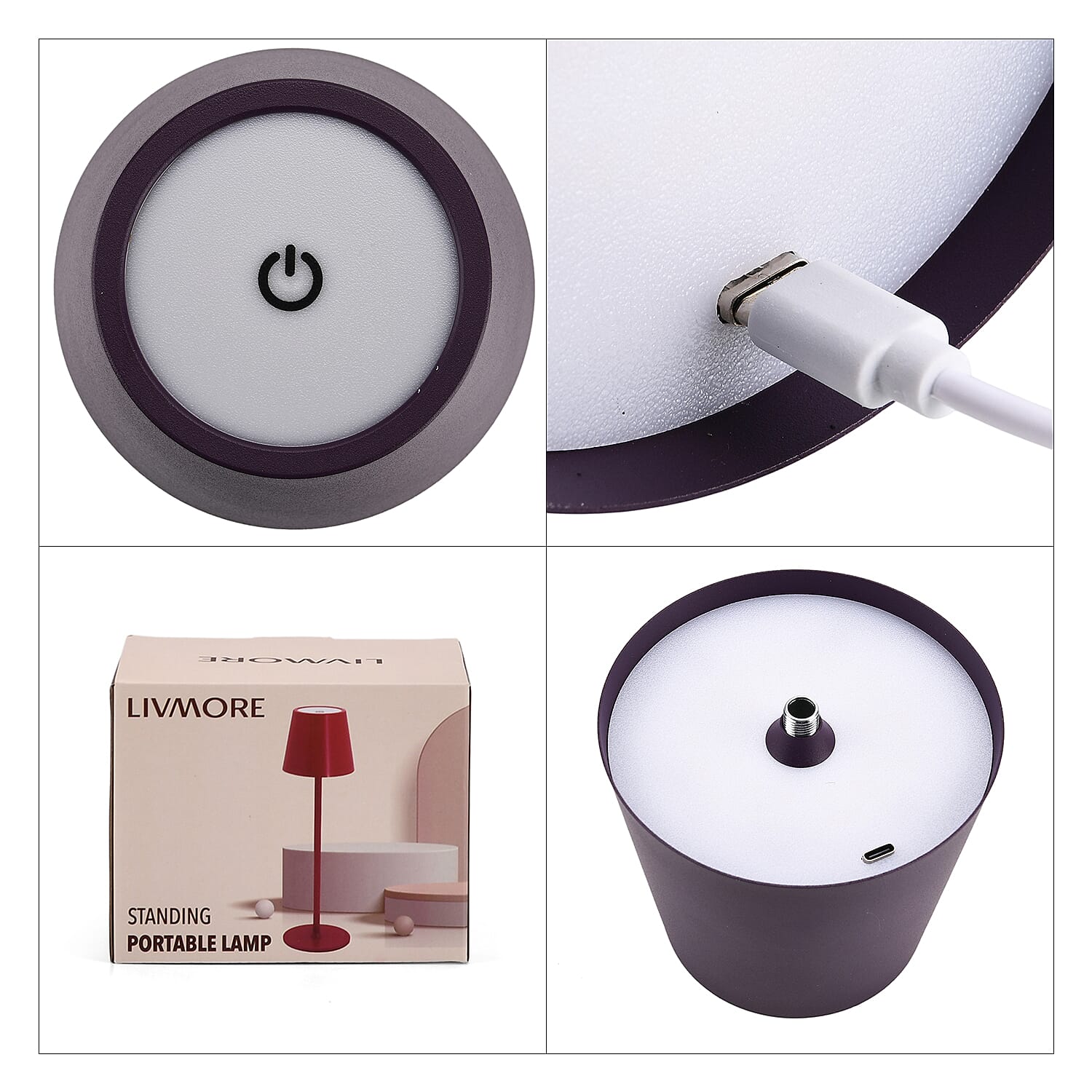 MEGA DEAL - LIVMORE Rechargable Table Lamp With Warm, Natural & Cool Lights (1200mAh Battery) - Purple