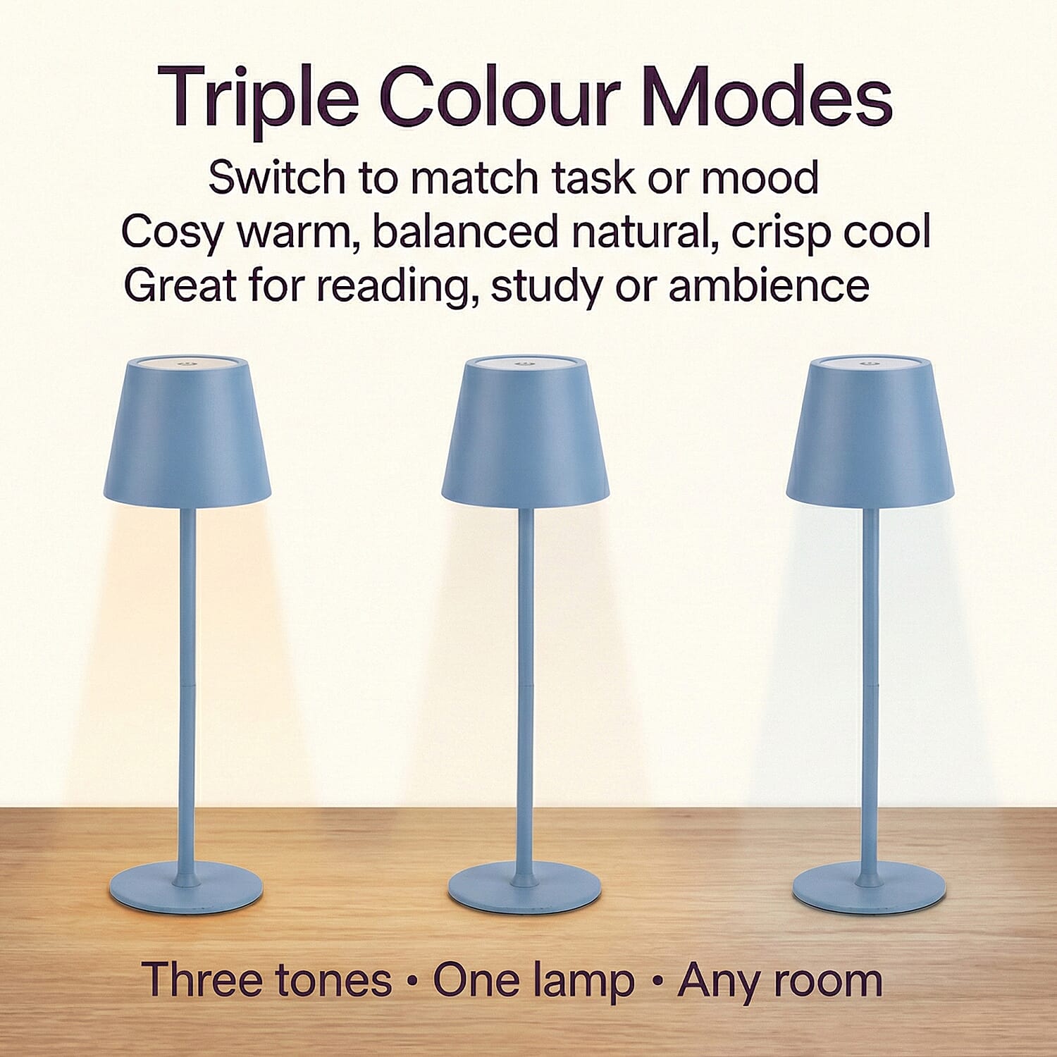 MEGA DEAL - LIVMORE Rechargable Table Lamp With Warm, Natural & Cool Lights (1200mAh Battery) - Blue