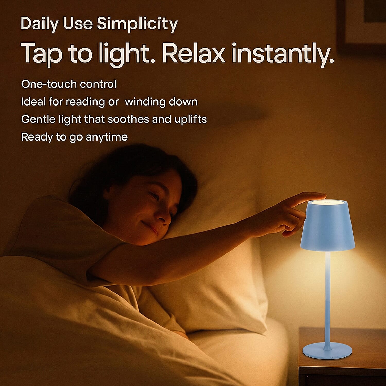 MEGA DEAL - LIVMORE Rechargable Table Lamp With Warm, Natural & Cool Lights (1200mAh Battery) - Blue