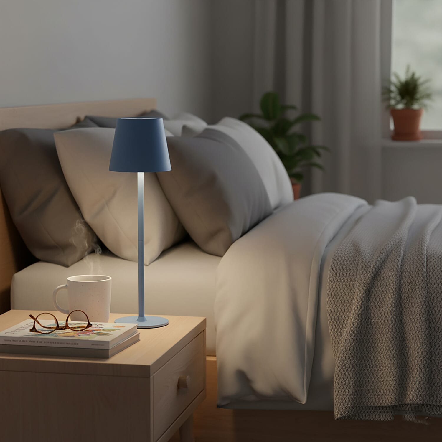 MEGA DEAL - LIVMORE Rechargable Table Lamp With Warm, Natural & Cool Lights (1200mAh Battery) - Blue