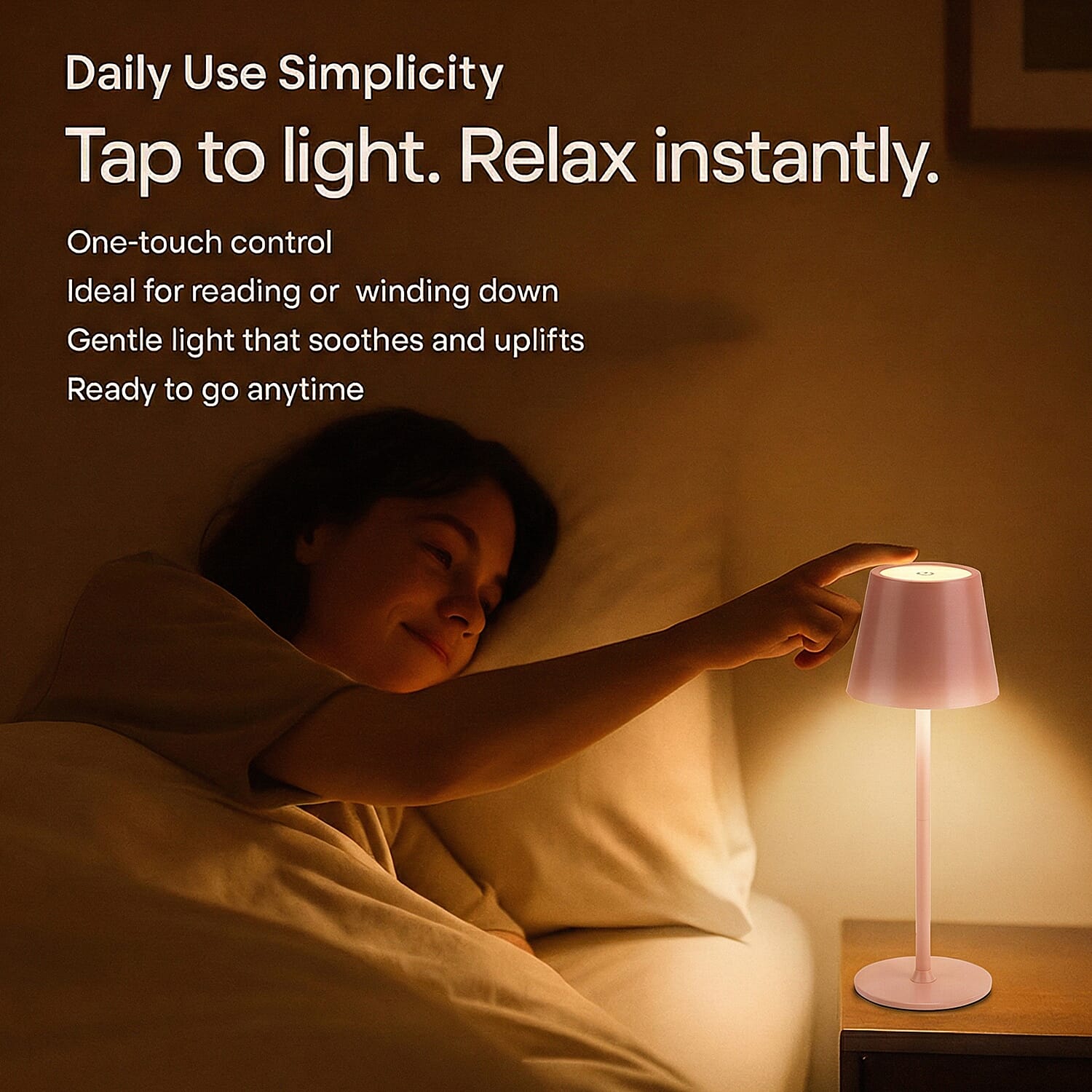 MEGA DEAL - LIVMORE Rechargable Table Lamp With Warm, Natural & Cool Lights (1200mAh Battery) - Pink