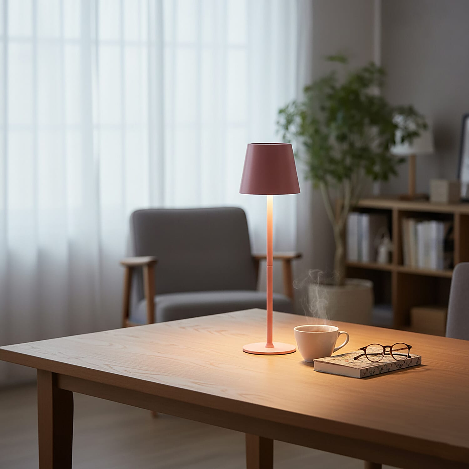 MEGA DEAL - LIVMORE Rechargable Table Lamp With Warm, Natural & Cool Lights (1200mAh Battery) - Pink