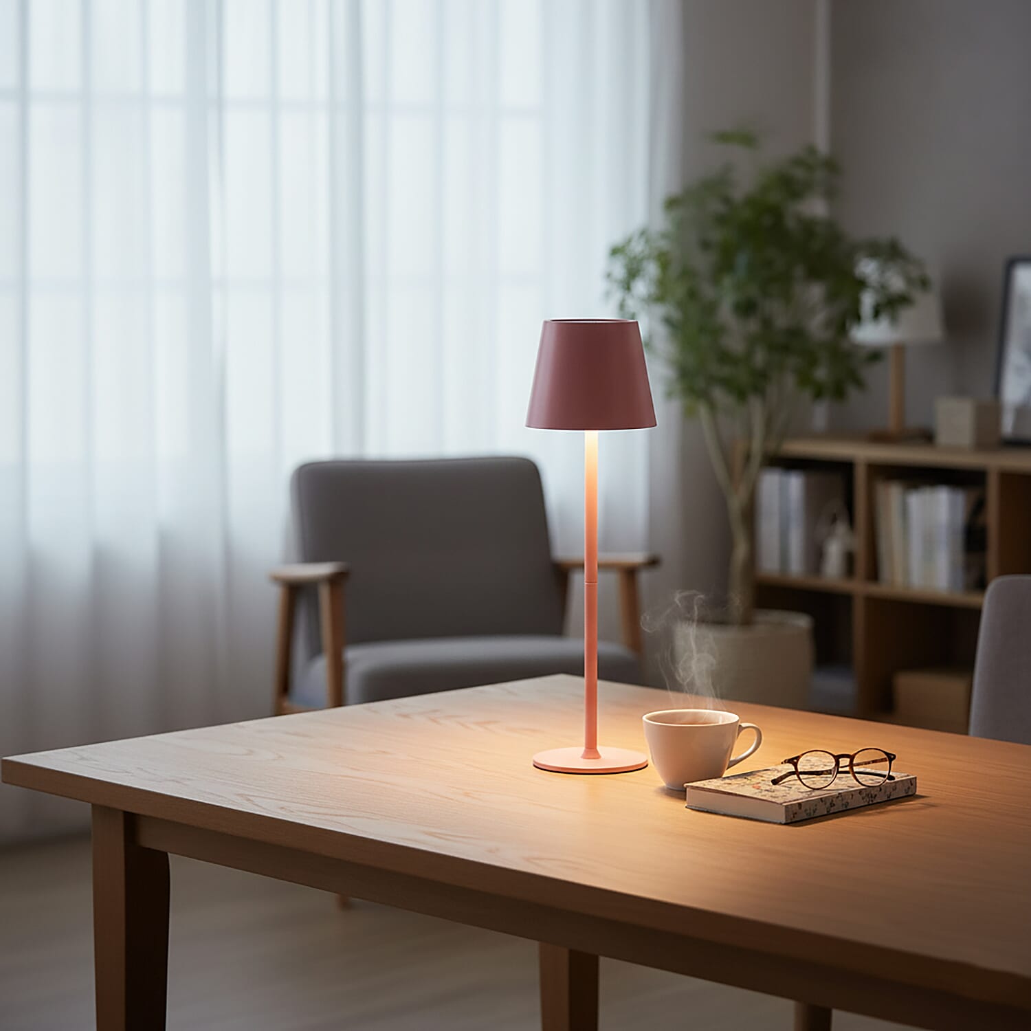 MEGA DEAL - LIVMORE Rechargable Table Lamp With Warm, Natural & Cool Lights (1200mAh Battery) - Pink