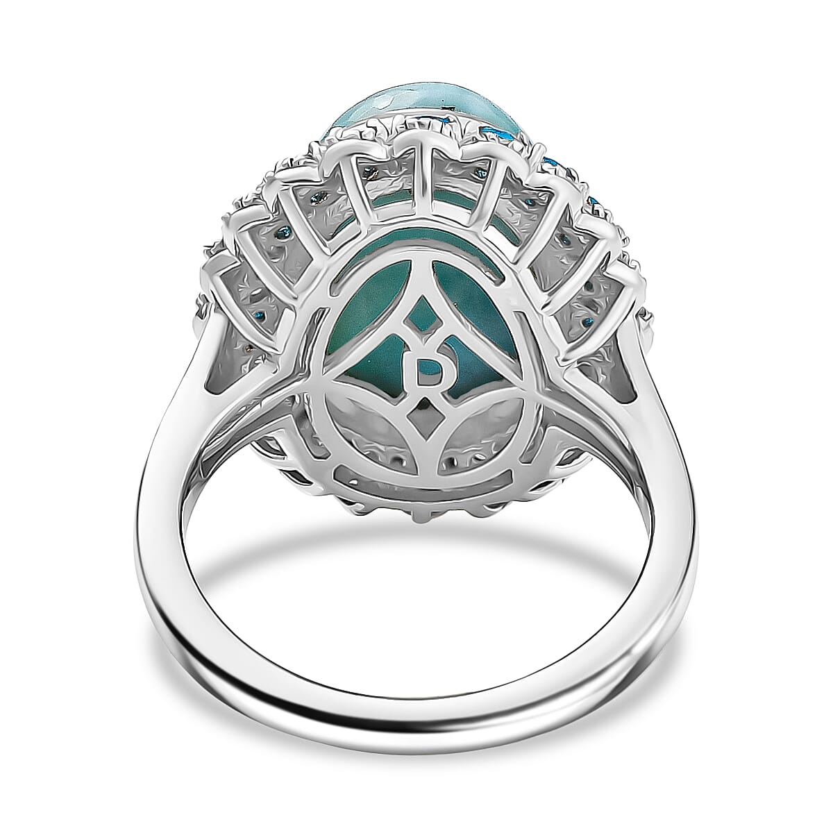 D'joy Larimar, White Zircon & Neon Apatite Aqua Majesty Ring in Rhodium Overlay Sterling Silver 8.09 Ct. D'joy Larimar, White Zircon & Neon Apatite Aqua Majesty Ring in Rhodium Overlay Sterling Silver 8.09 Ct.
