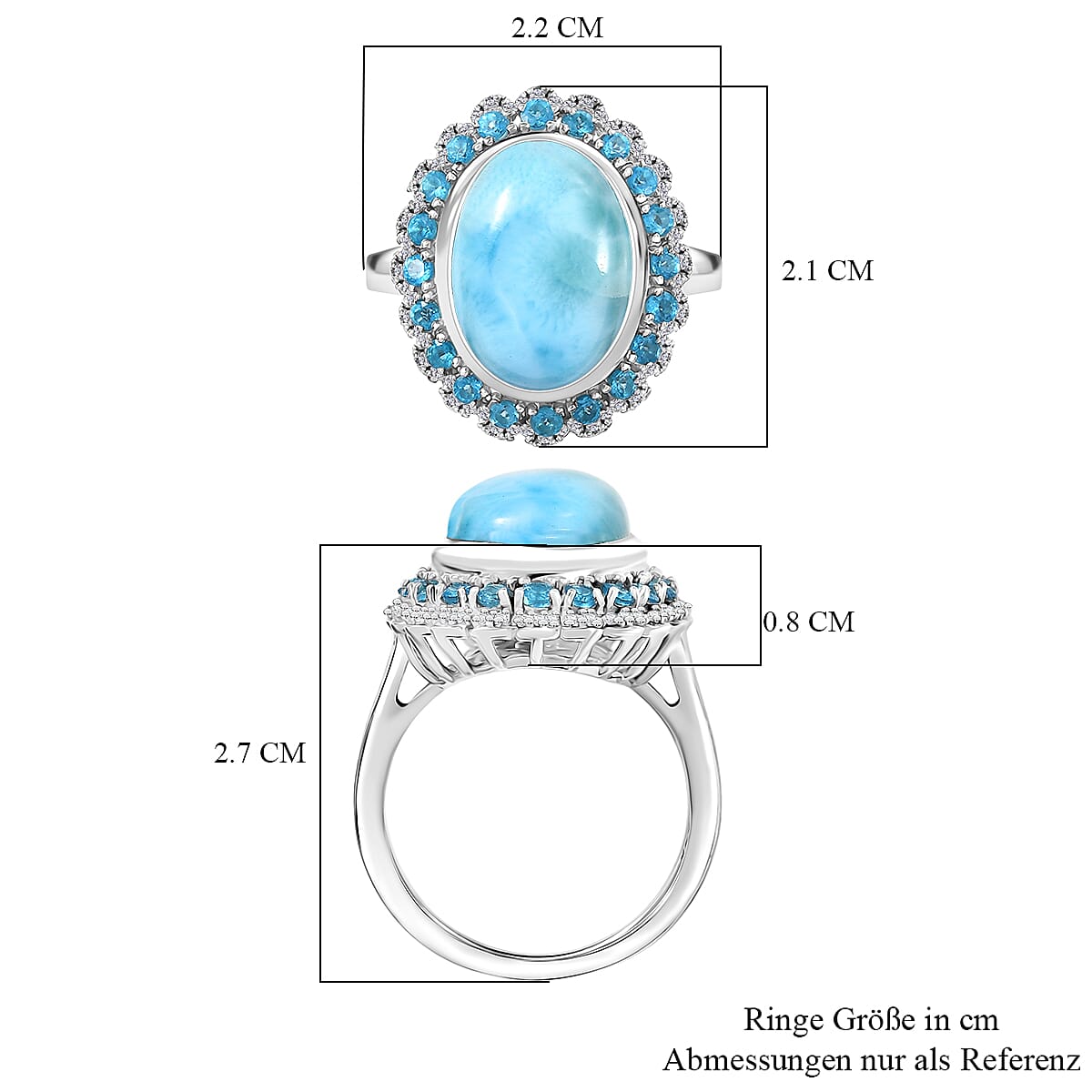 D'joy Larimar, White Zircon & Neon Apatite Aqua Majesty Ring in Rhodium Overlay Sterling Silver 8.09 Ct. D'joy Larimar, White Zircon & Neon Apatite Aqua Majesty Ring in Rhodium Overlay Sterling Silver 8.09 Ct.