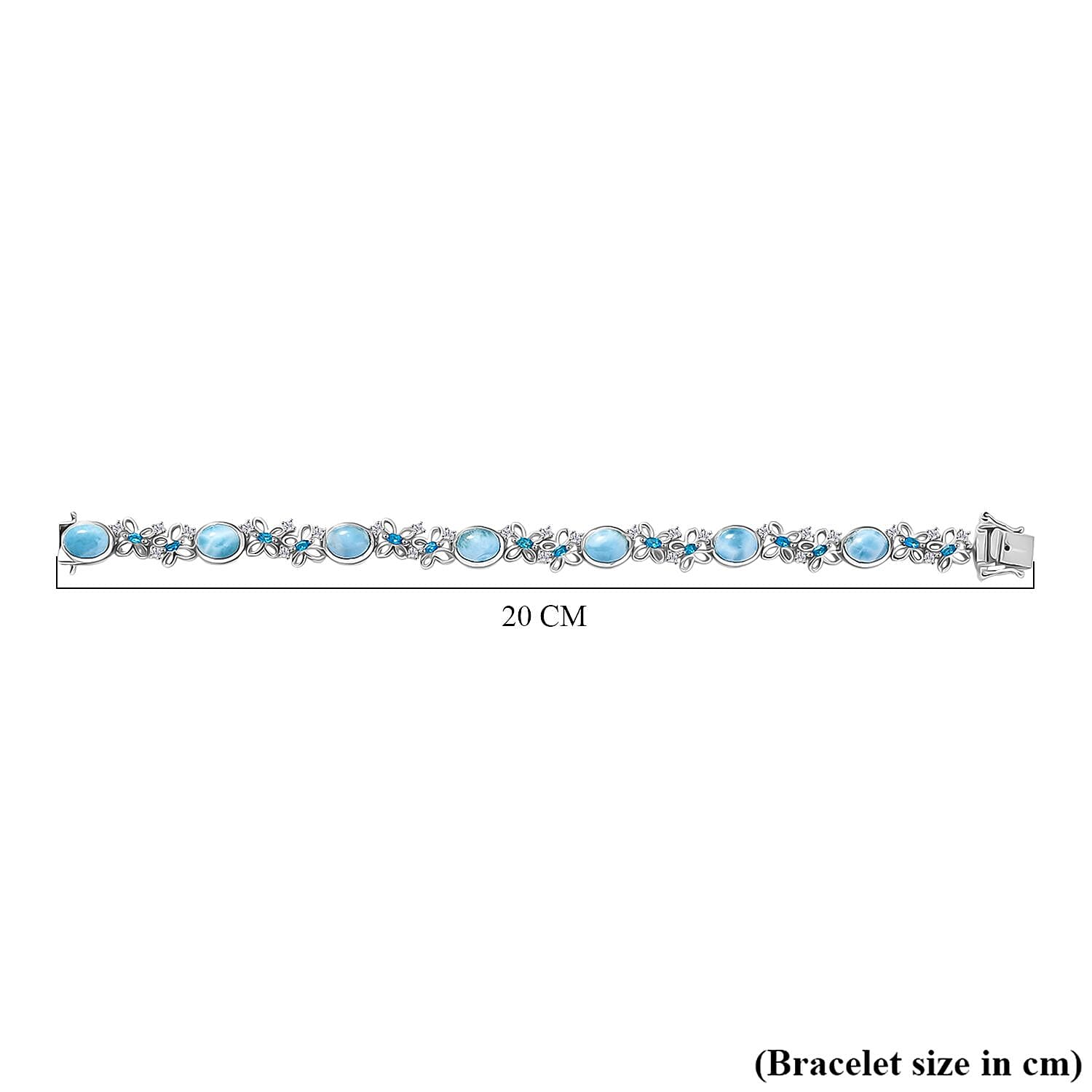 D'joy Larimar, White Zircon & Neon Apatite Cluster Wings of the Sea Bracelet (Size - 7.5) in Rhodium Overlay Sterling Silver 18.55 Ct.