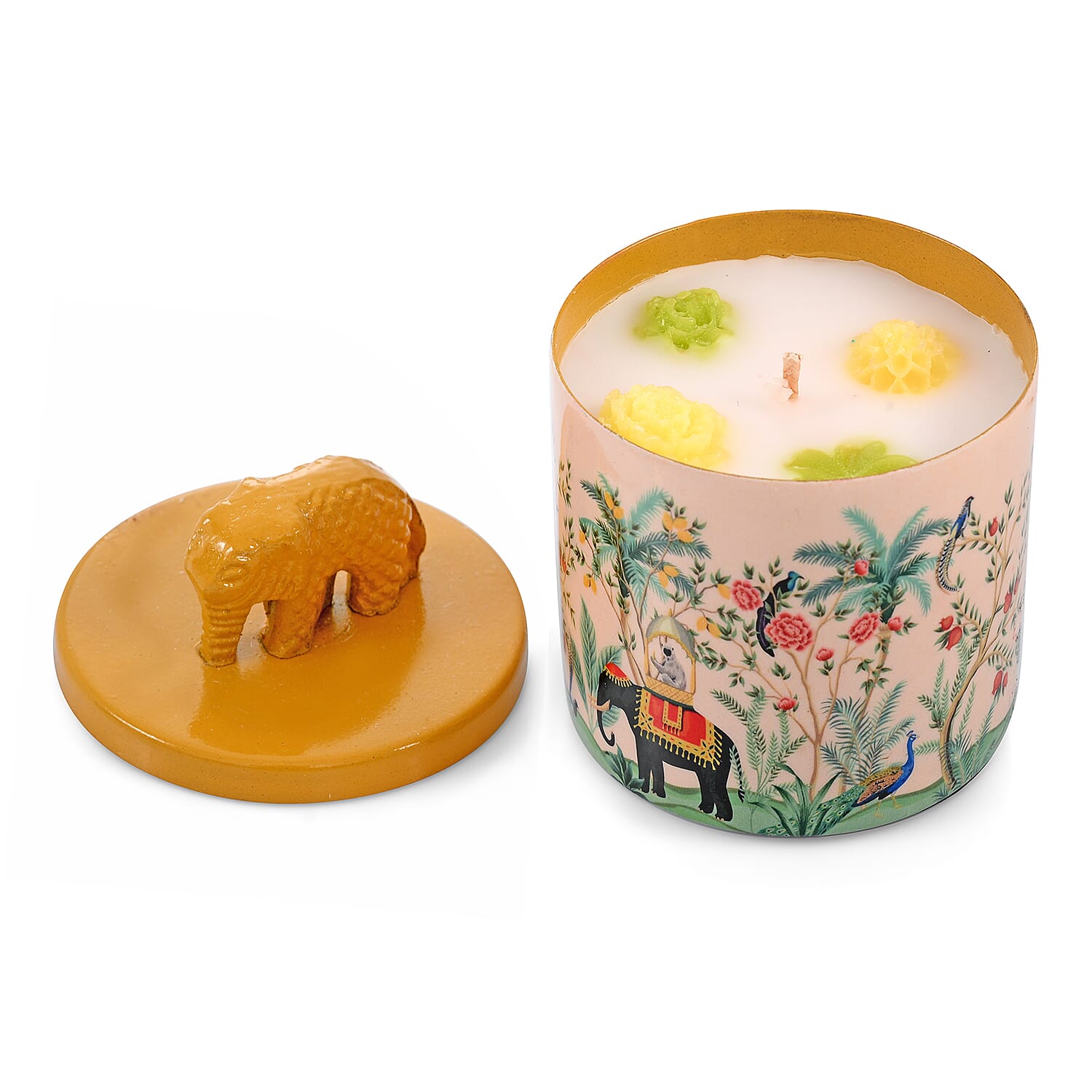 Scented Wax Candle in Jungle Elephant Print Metal Jar (250 ml)