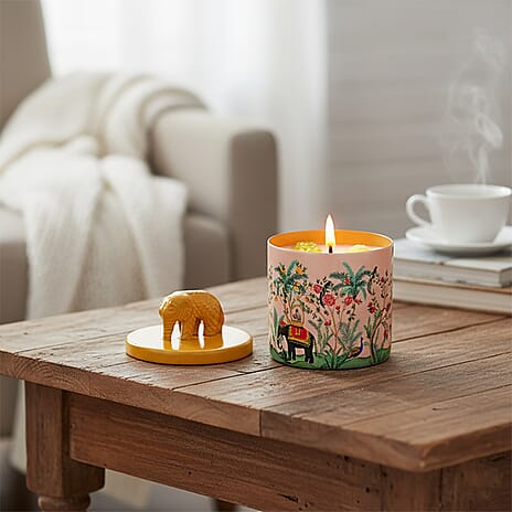 Scented Wax Candle in Jungle Elephant Print Metal Jar (250 ml)
