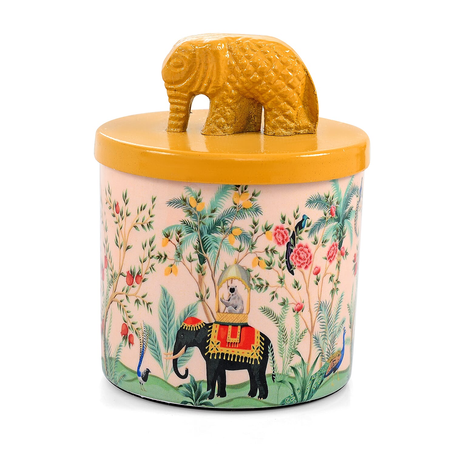 Scented Wax Candle in Jungle Elephant Print Metal Jar (250 ml)