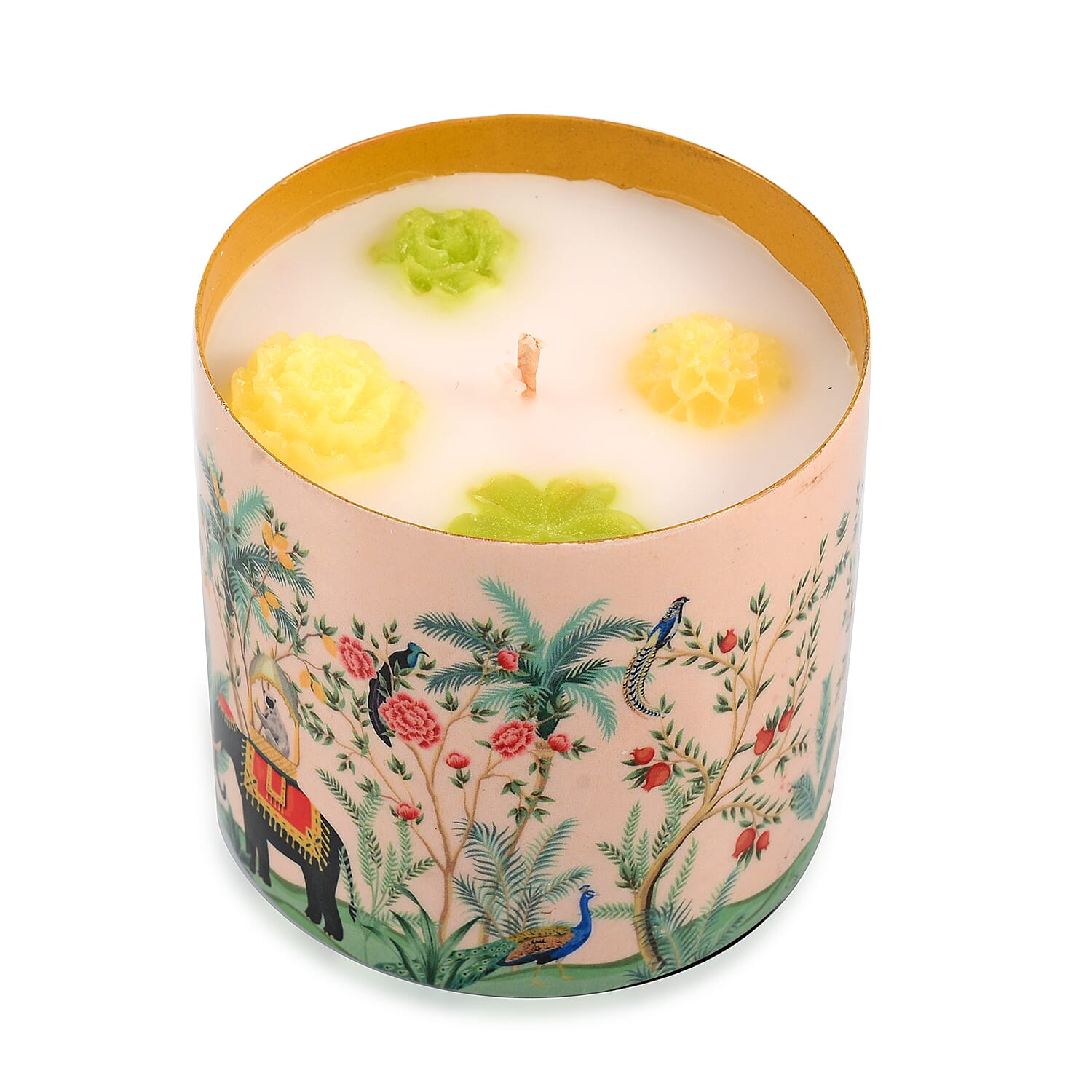 Scented Wax Candle in Jungle Elephant Print Metal Jar (250 ml)