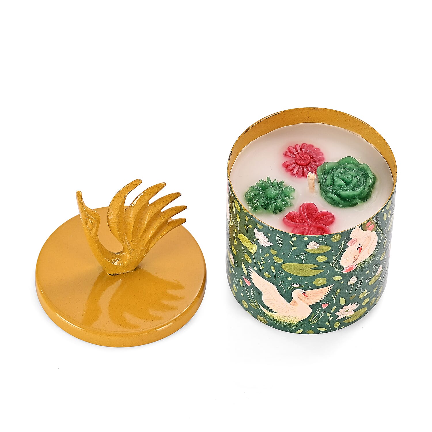 Scented Paraffin Wax Candle in Swan & Lily Printed Metal Jar (250 ml)