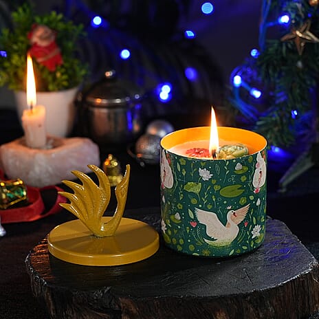 Scented Wax Candle in Swan & Lily Printed Metal Jar (250 ml)