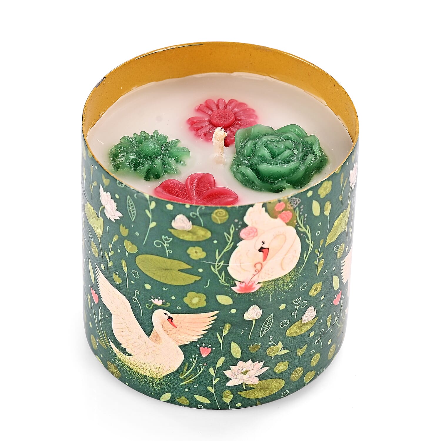 Scented Paraffin Wax Candle in Swan & Lily Printed Metal Jar (250 ml)