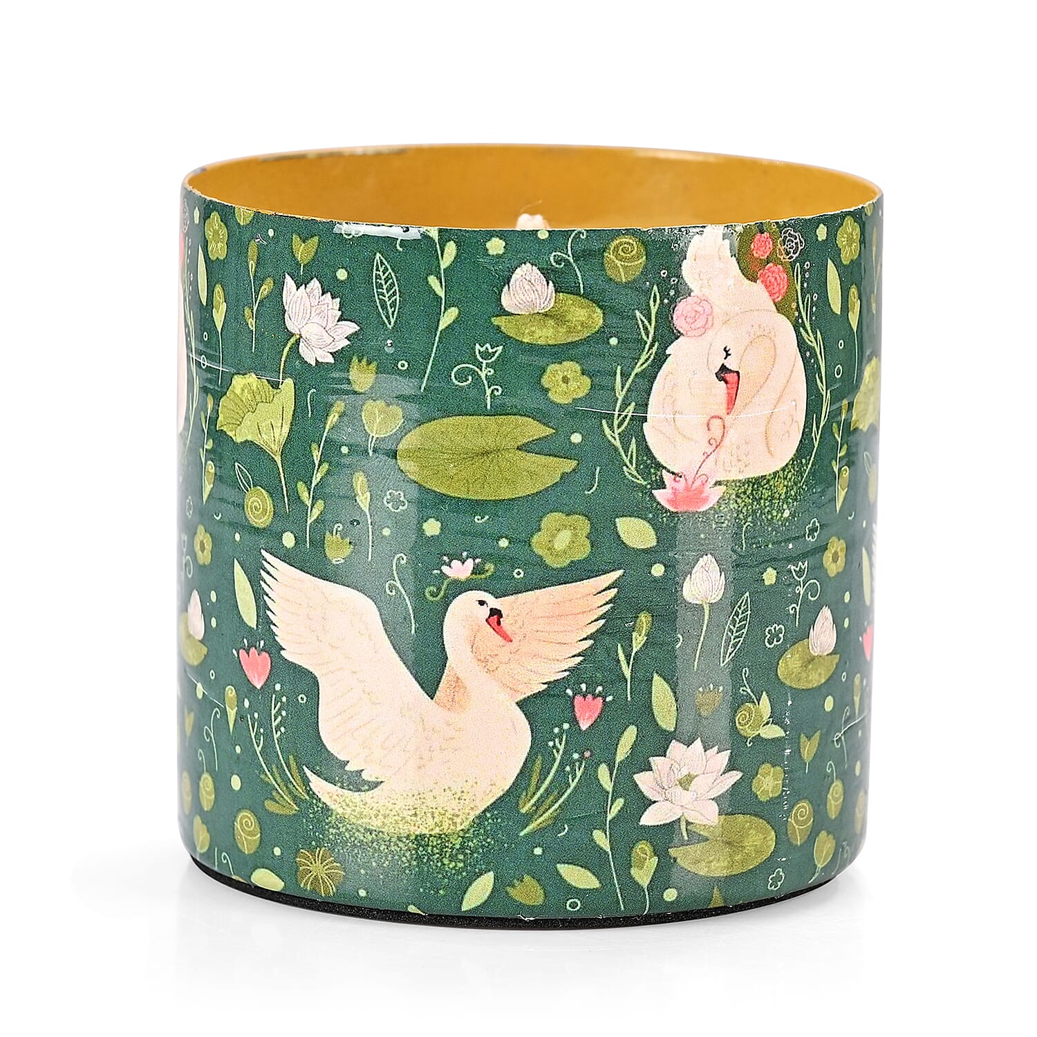 Scented Paraffin Wax Candle in Swan & Lily Printed Metal Jar (250 ml)