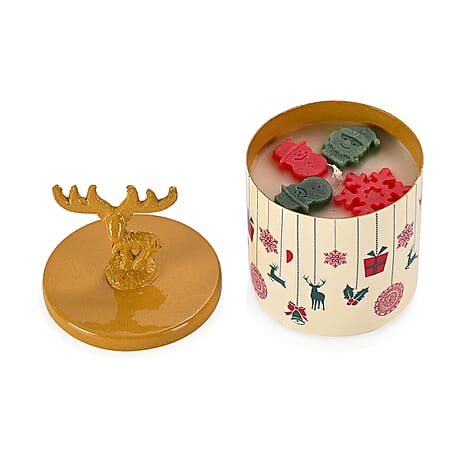 Scented Paraffin Wax Candle in Raindeer Printed Metal Jar (250 ml)