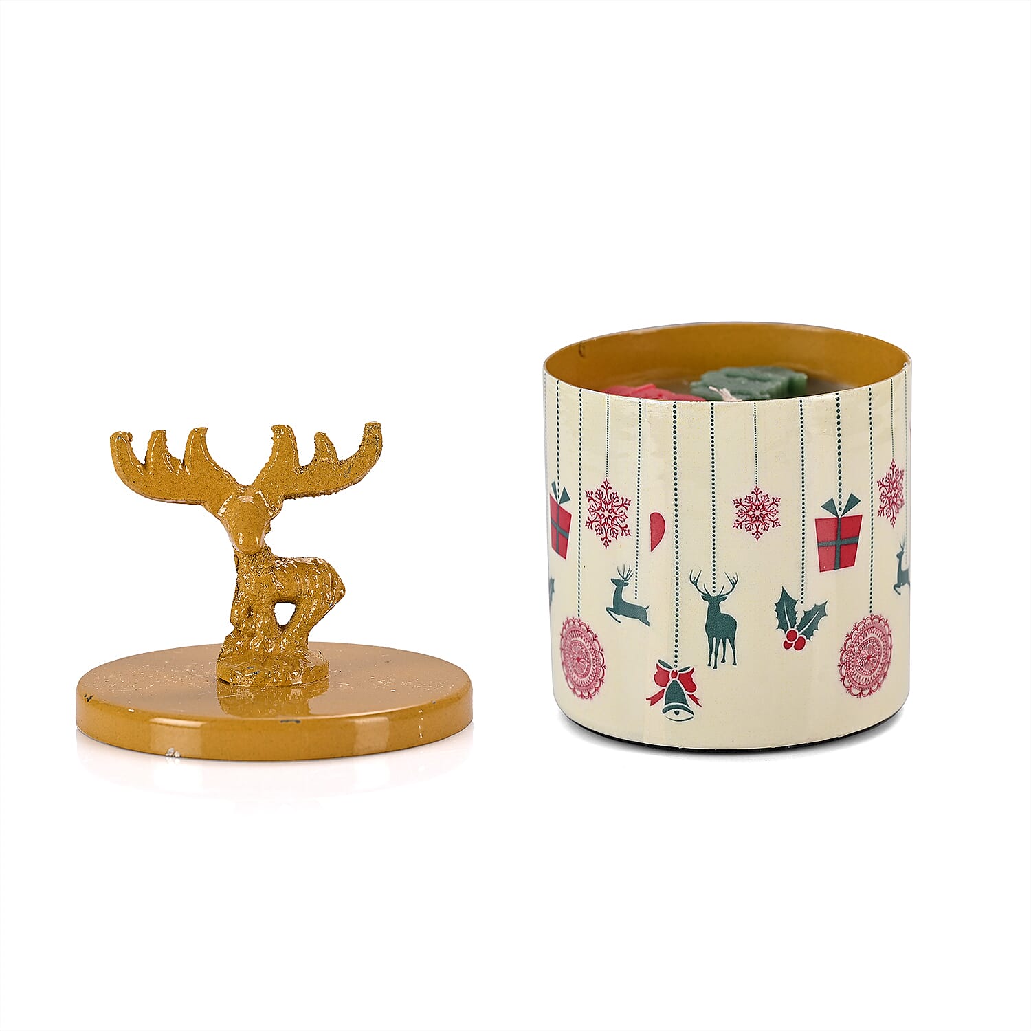 Scented Paraffin Wax Candle in Raindeer Printed Metal Jar (250 ml)
