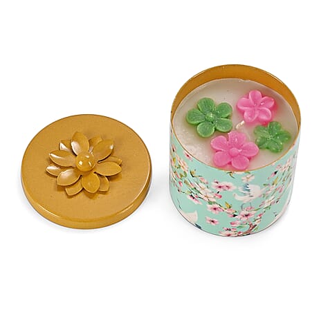 Scented Paraffin Wax Candle in Floral Printed Metal Jar (250 ml)