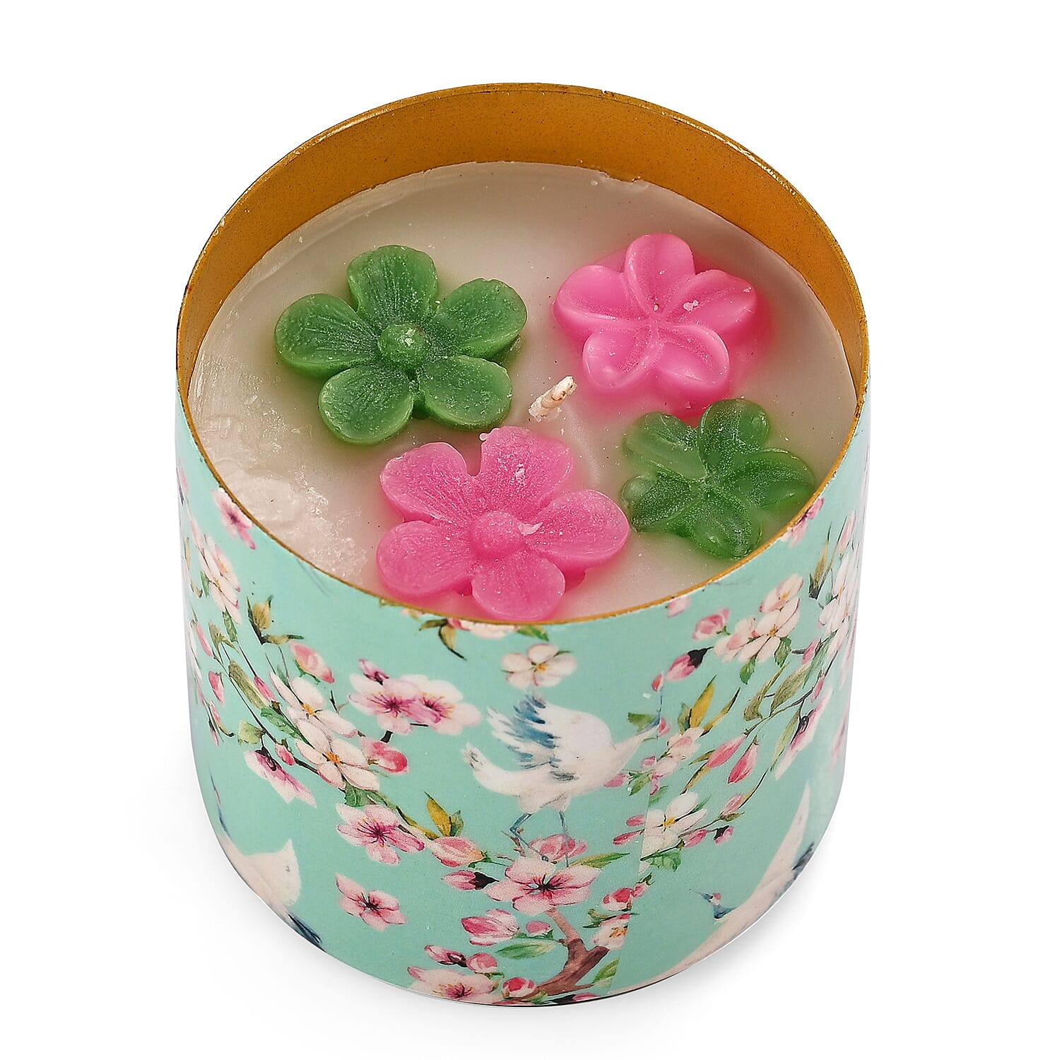 Scented Wax Candle in Floral Printed Metal Jar (250 ml)