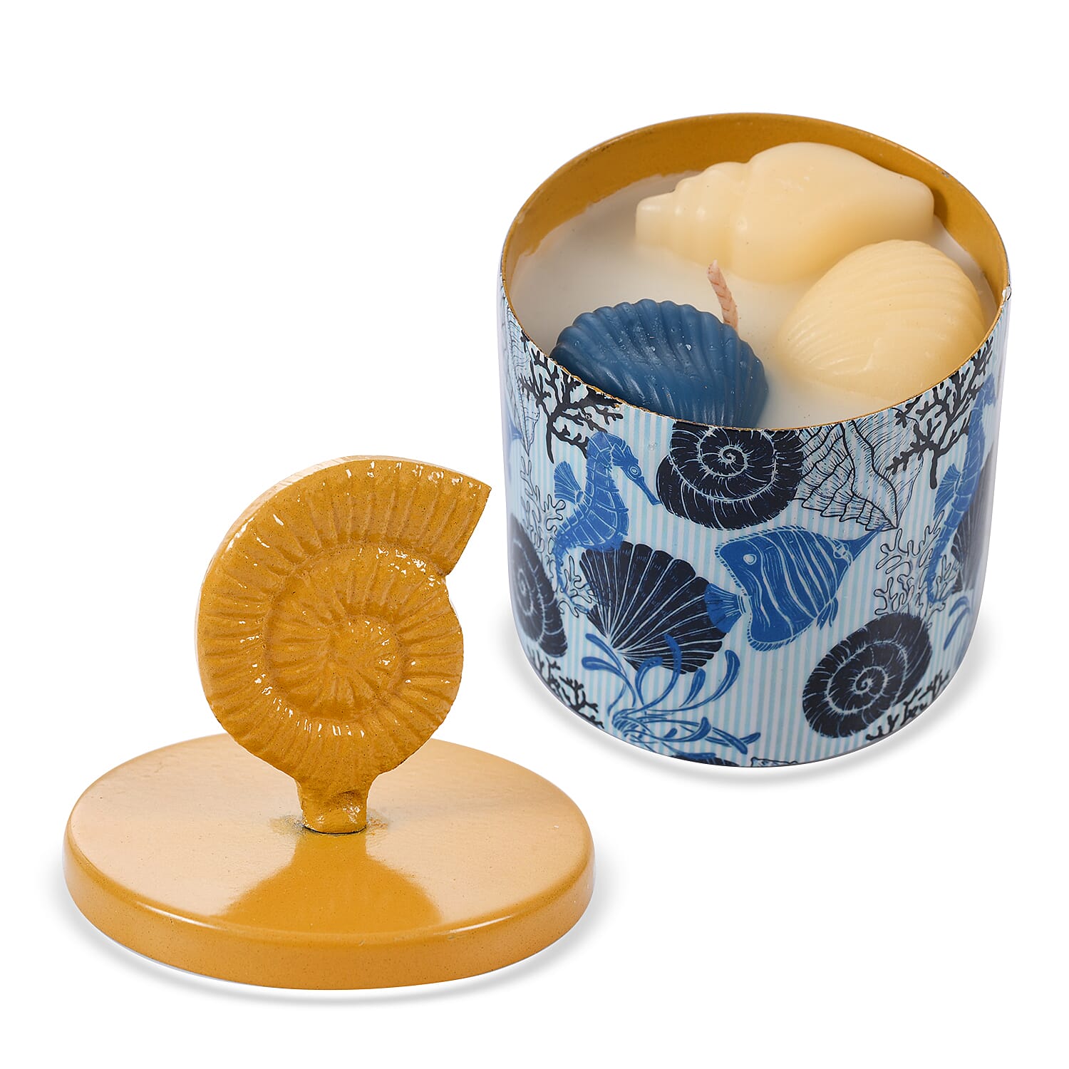 Scented Paraffin Wax Candle in Spiral Shell Printed Metal Jar (250 ml)