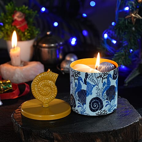 Scented Wax Candle in Spiral Shell Printed Metal Jar (250 ml)