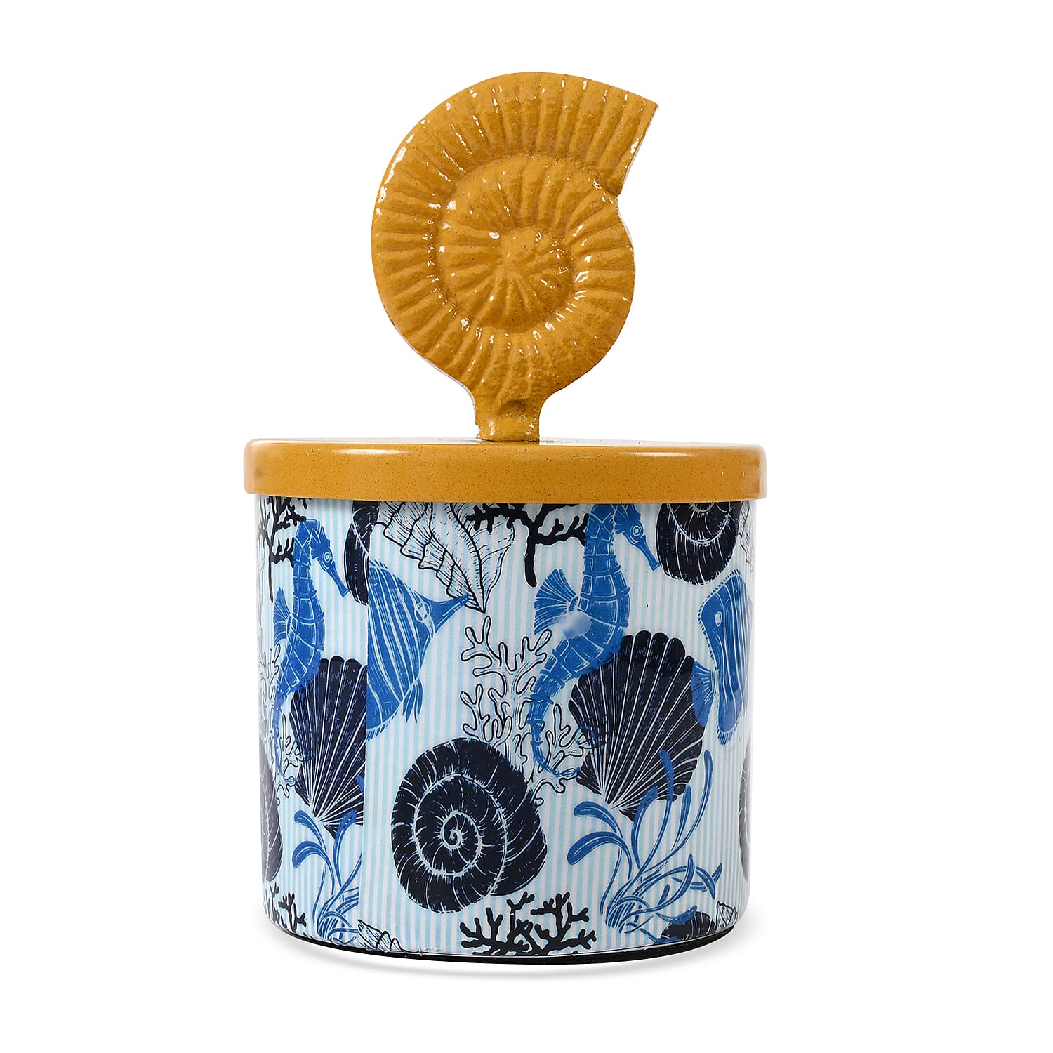 Scented Paraffin Wax Candle in Spiral Shell Printed Metal Jar (250 ml)