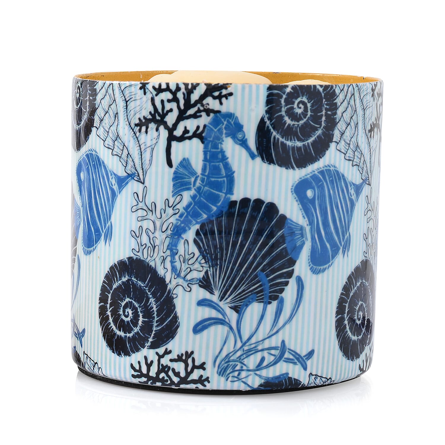 Scented Paraffin Wax Candle in Spiral Shell Printed Metal Jar (250 ml)