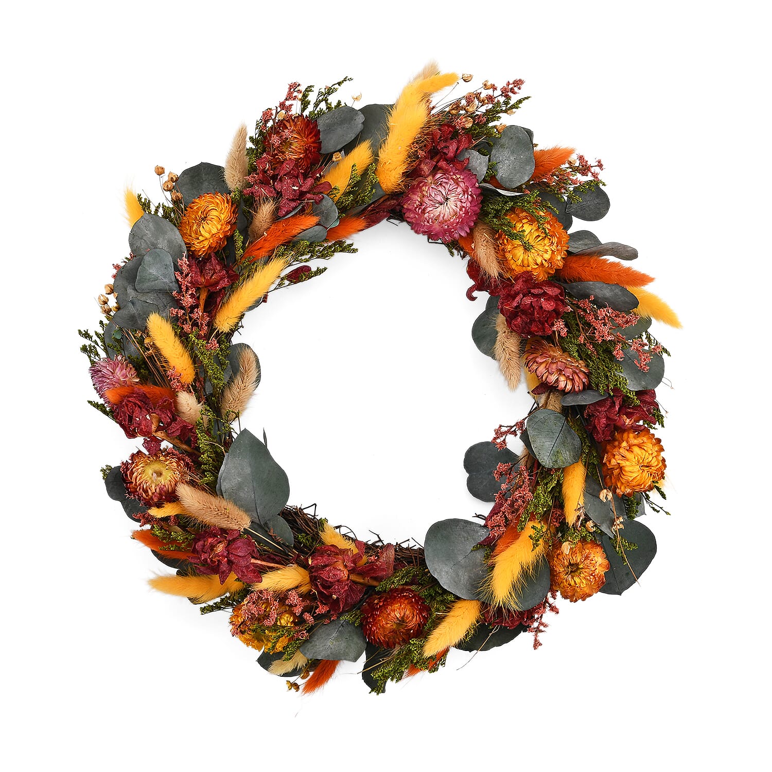 Flower Wreath Decoration (36cm) - Green, Yellow, Red & Orange