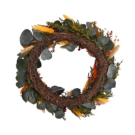 Flower Wreath Decoration (36cm) - Green, Yellow, Red & Orange