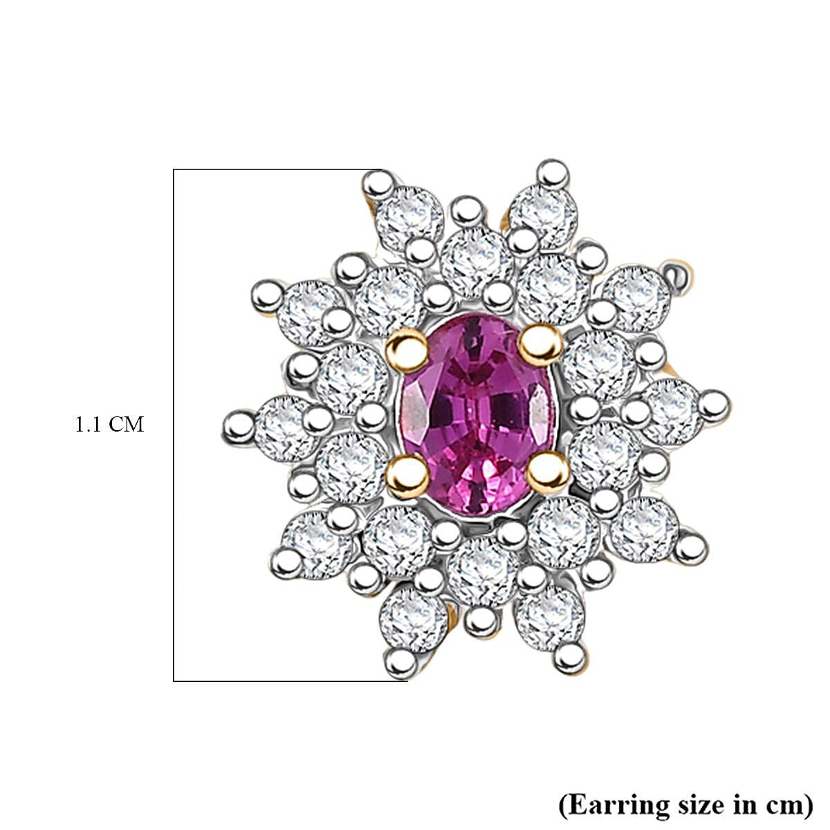 Natural Unheated Ruby & White Zircon Push Back Earrings in 18K Vermeil Yellow Gold Plated Sterling Silver 1.09 Ct.