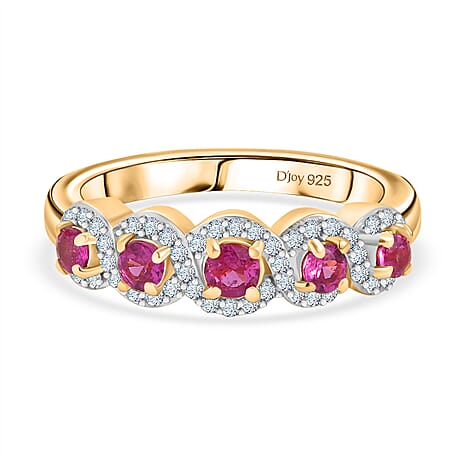 Ruby & White Zircon Ring in 18K Vermeil Yellow Gold Plated Sterling Silver