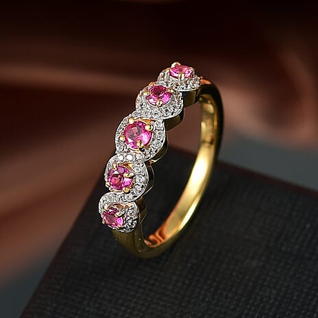 Ruby & White Zircon Ring in 18K Vermeil Yellow Gold Plated Sterling Silver