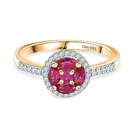 Ruby, White Zircon Main Stone With Side Stone Ring in 18K YG VermeilSterling Silver  0.829  Ct.