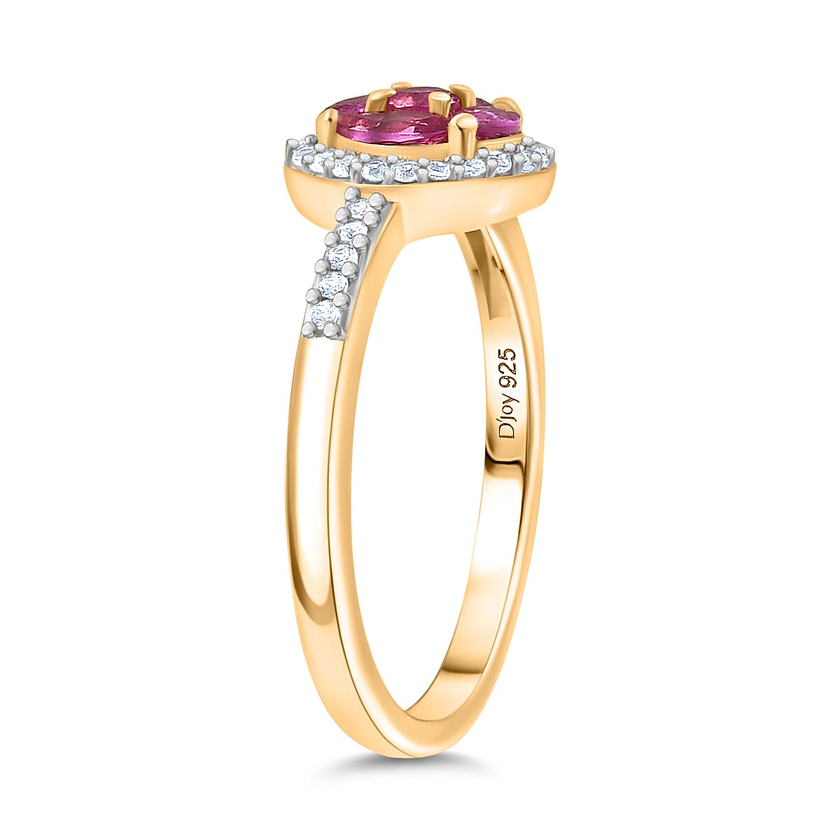 Natural Unheated Ruby & White Zircon Ring in 18K Vermeil Yellow Gold Plated Sterling Silver