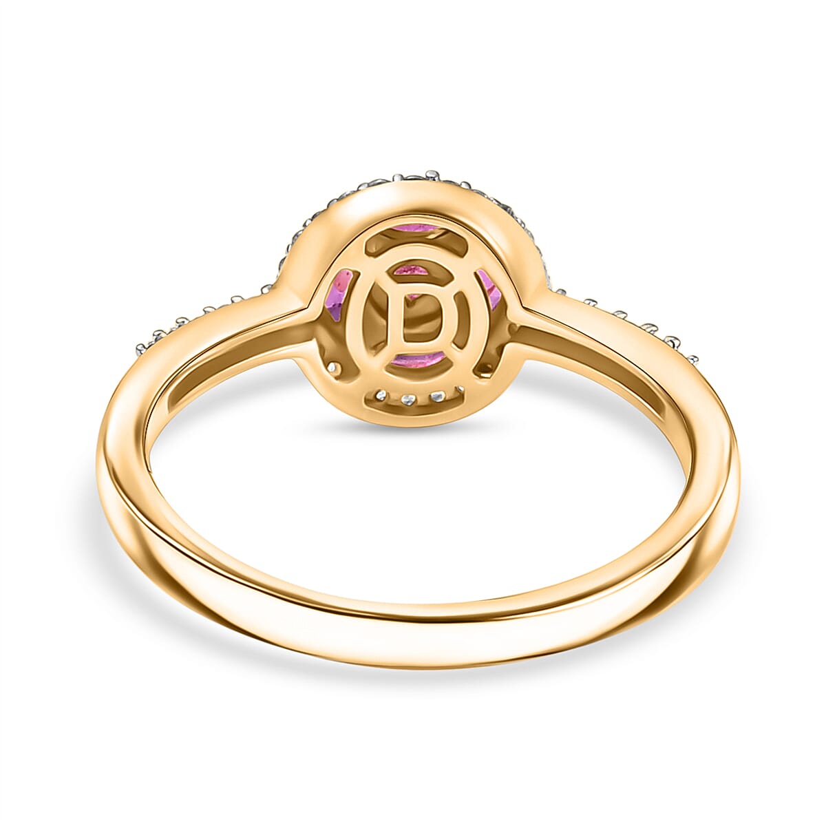 Natural Unheated Ruby & White Zircon Ring in 18K Vermeil Yellow Gold Plated Sterling Silver