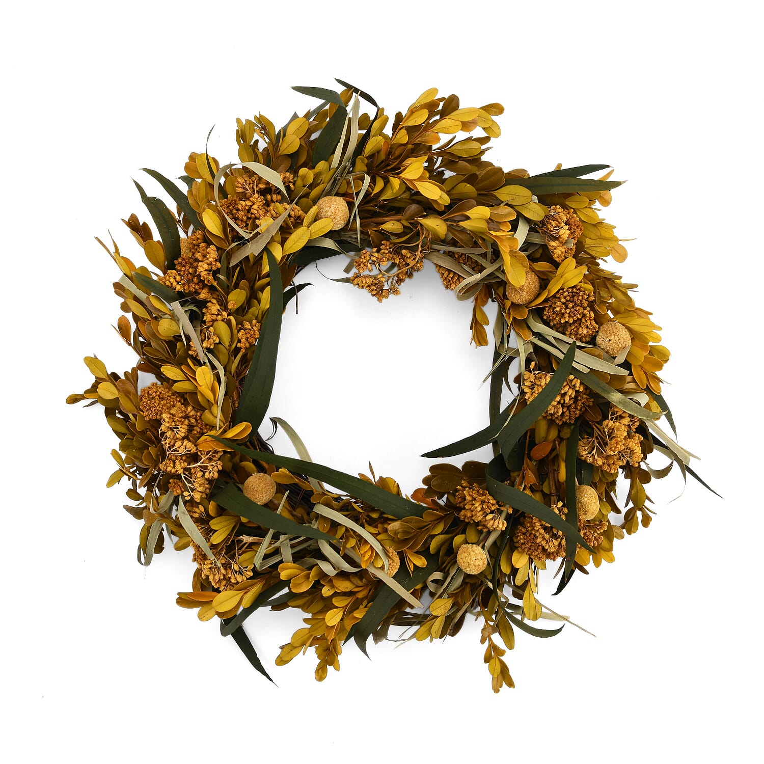 Natural Leaf Autumnal Wreath Decoration (36cm) - Green - Yellow