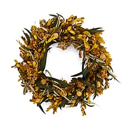 Natural Leaf Autumnal Wreath Decoration (36cm) - Green - Yellow