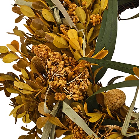 Natural Leaf Autumnal Wreath Decoration (36cm) - Green - Yellow