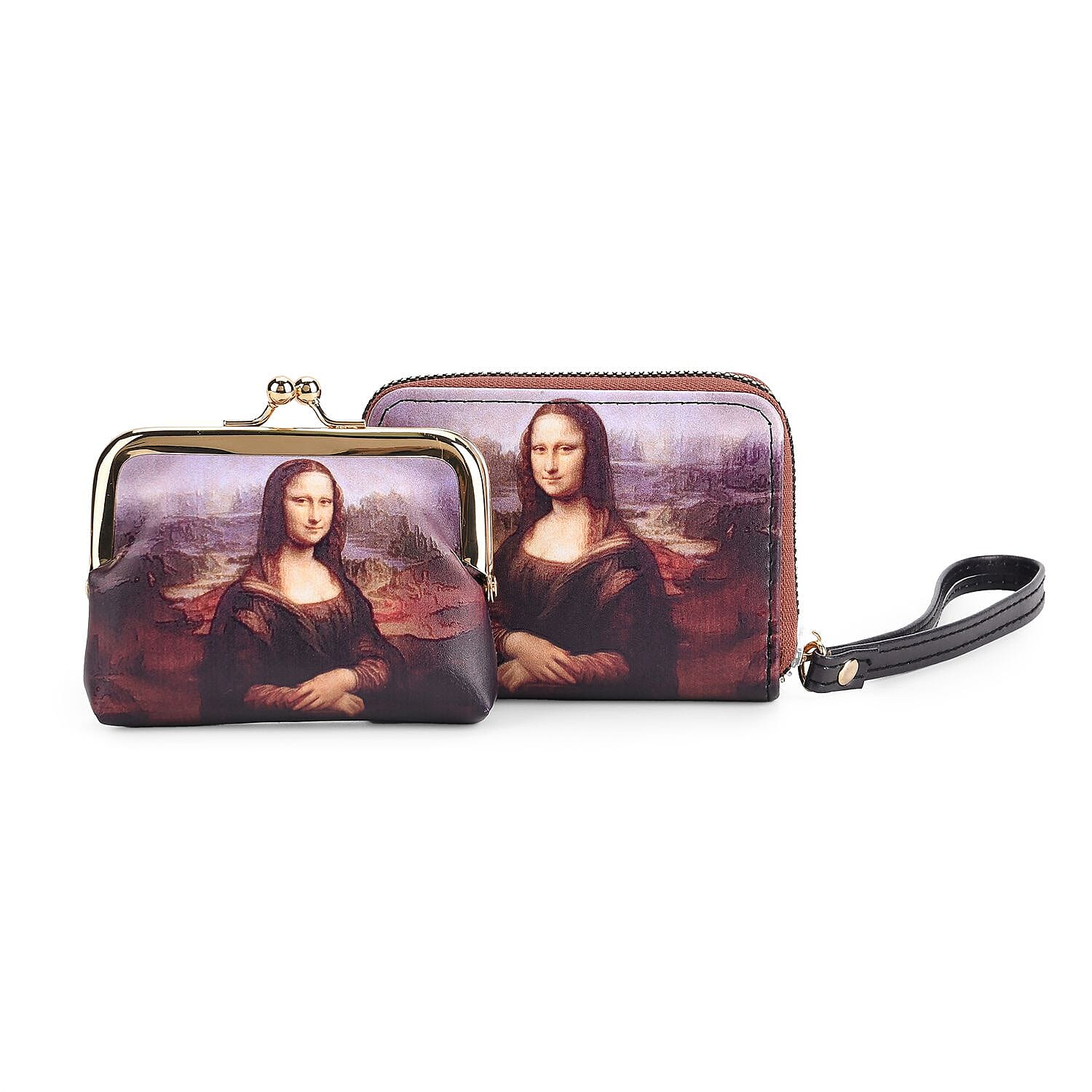 Mona-Lisa Print RFID Wallet - Brown