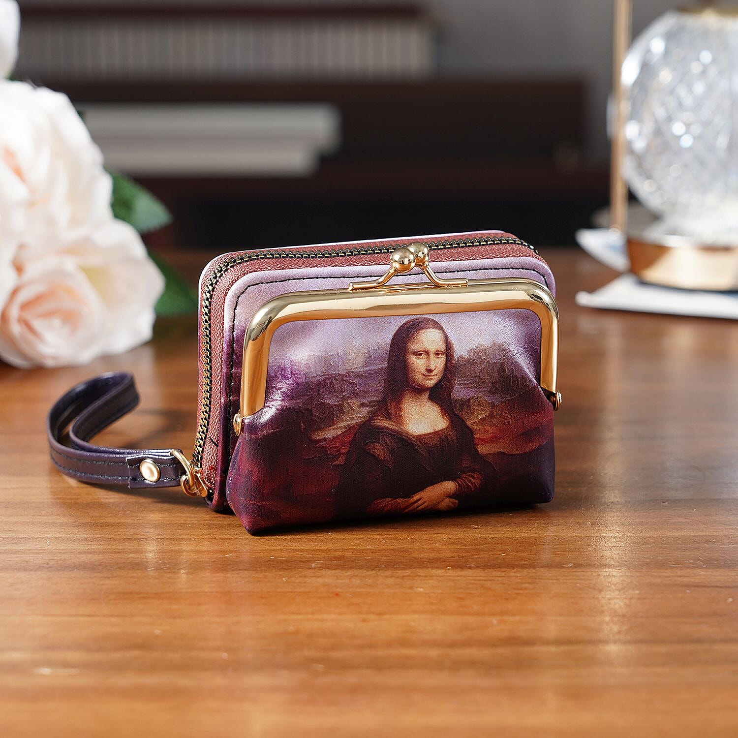 Mona-Lisa Print RFID Wallet - Brown