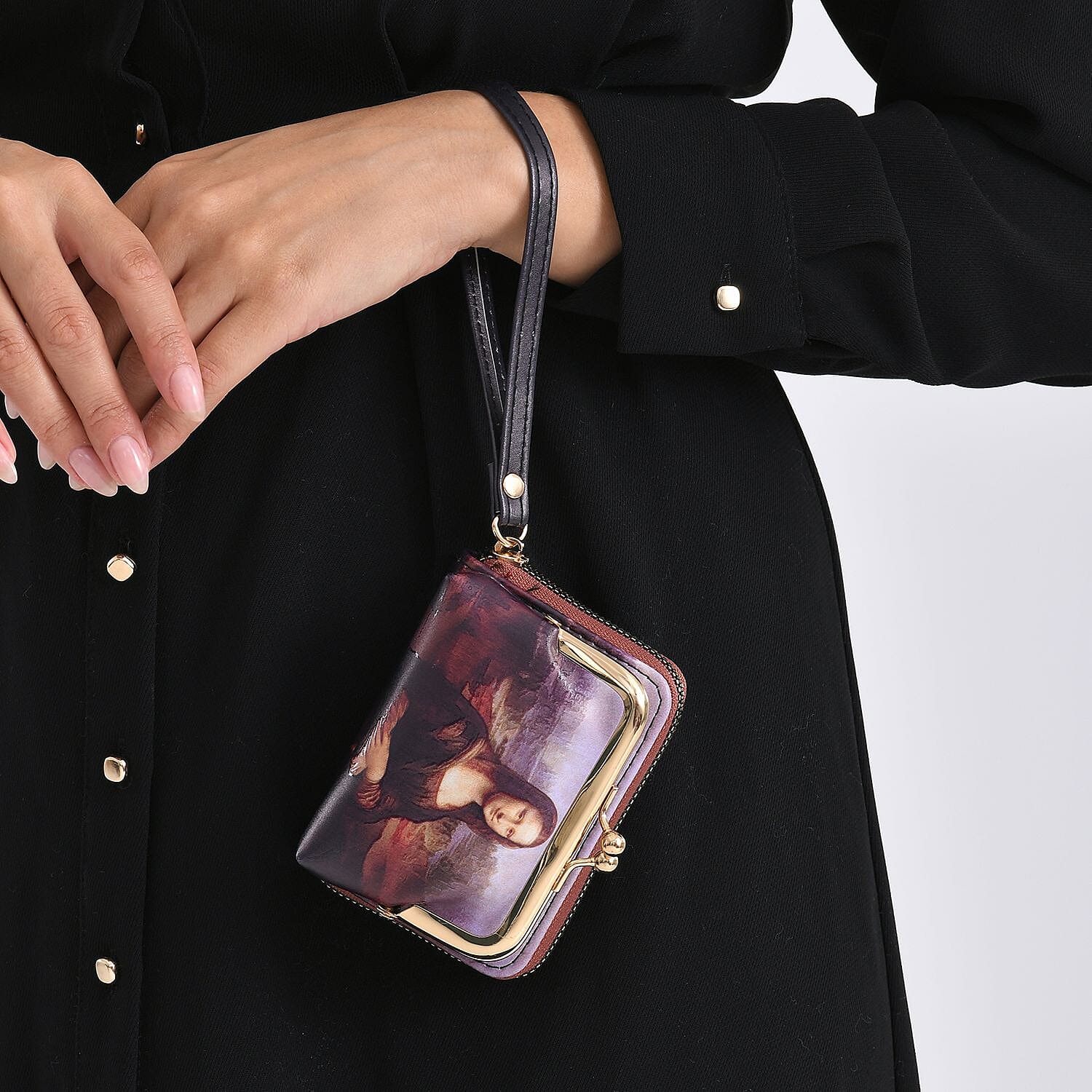 Mona-Lisa Print RFID Wallet - Brown