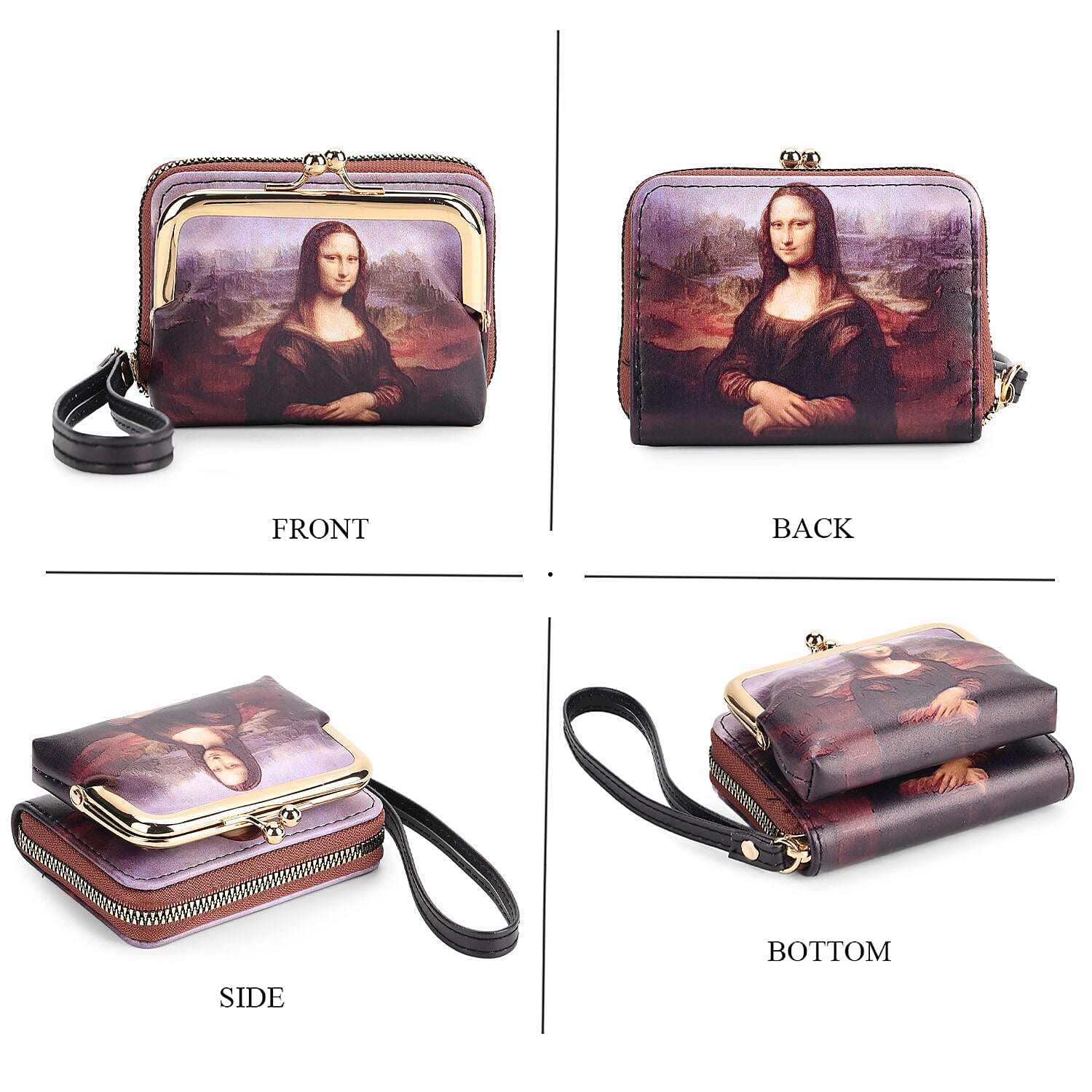 Mona-Lisa Print RFID Wallet - Brown
