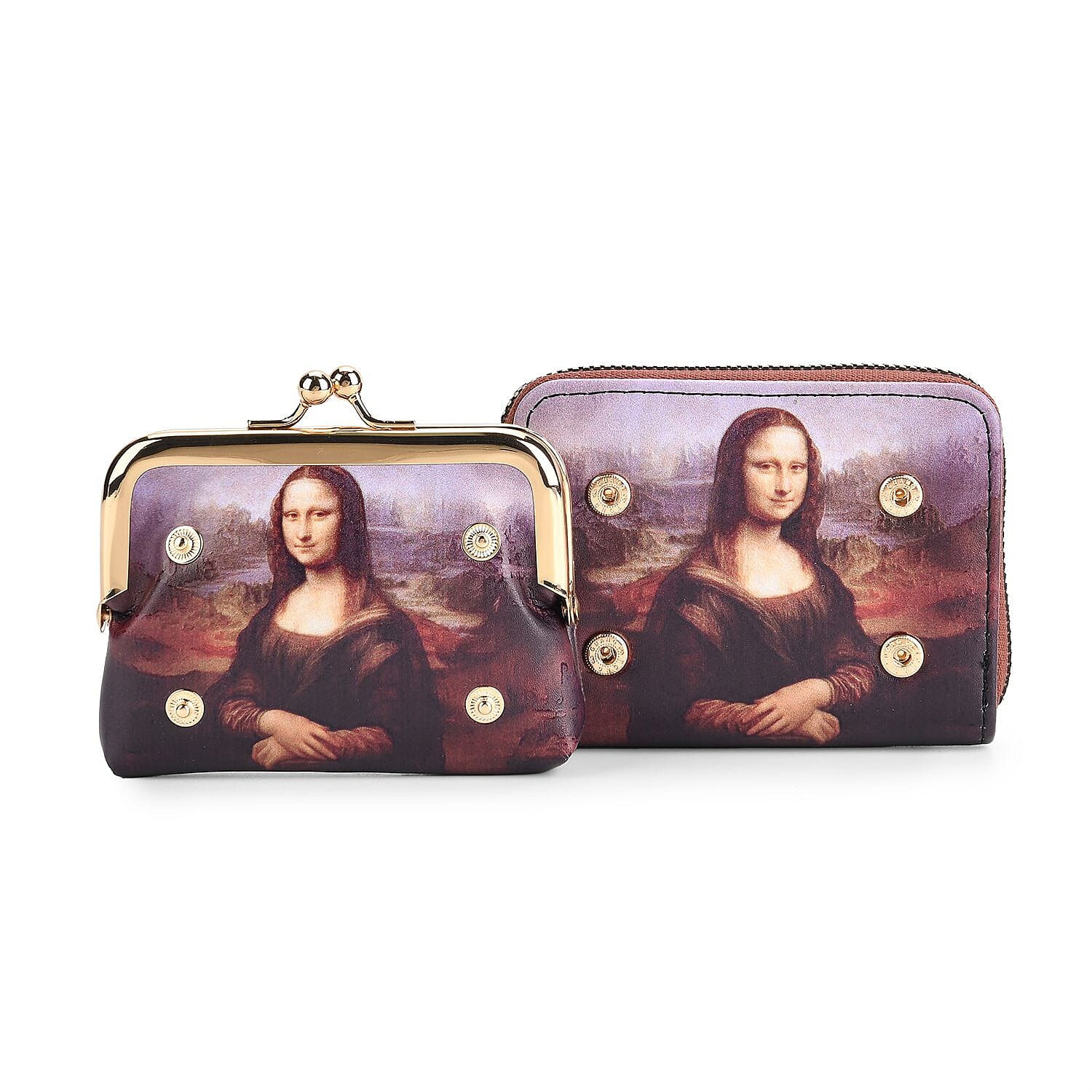 Mona-Lisa Print RFID Wallet - Brown