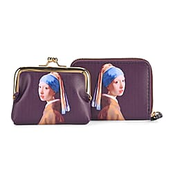 Girl with a Pearl Earring Print RFID Wallet - Dark Purple