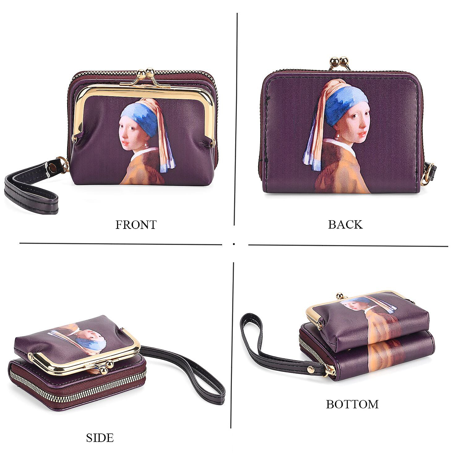 Girl with a Pearl Earring Print RFID Wallet - Dark Purple