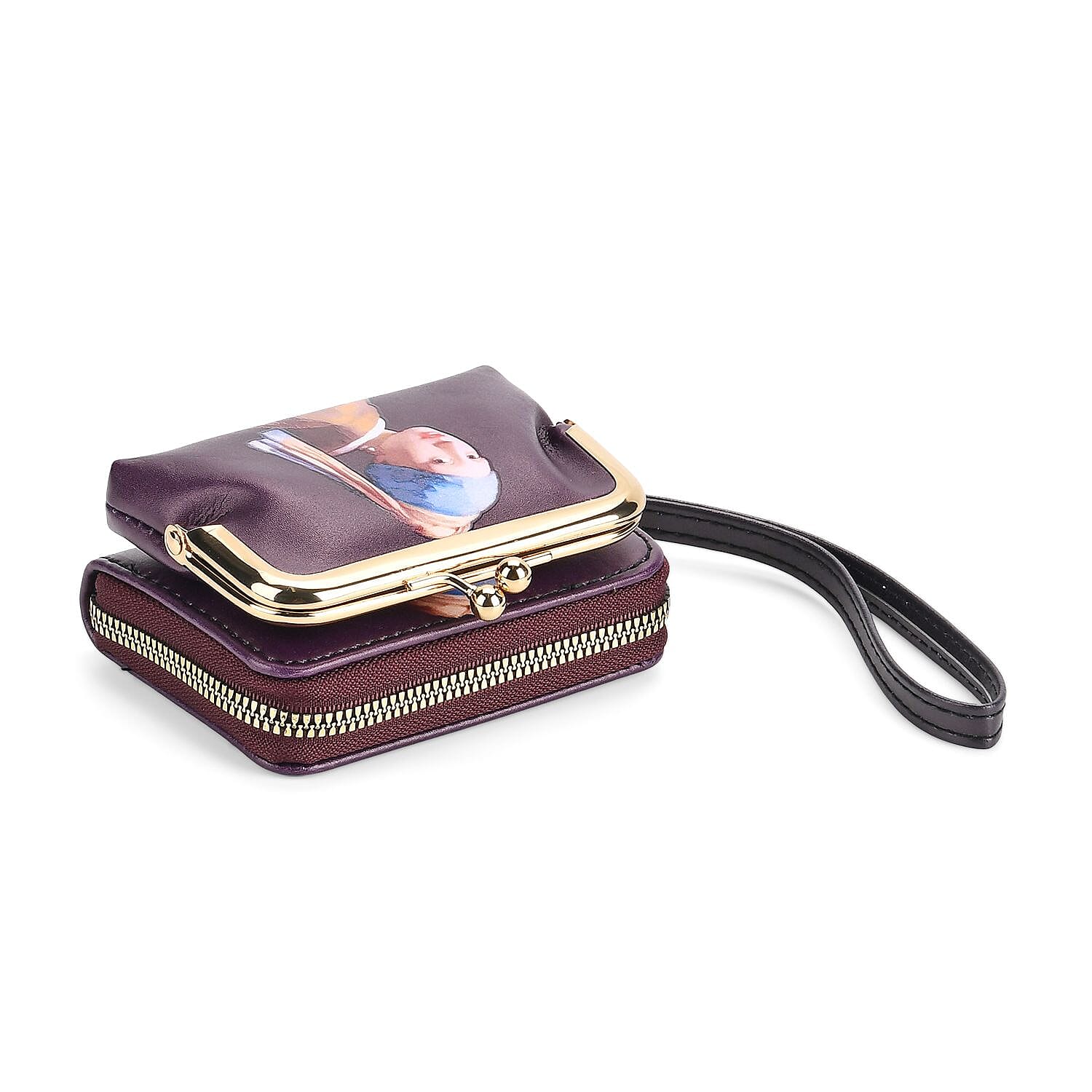 Girl with a Pearl Earring Print RFID Wallet - Dark Purple