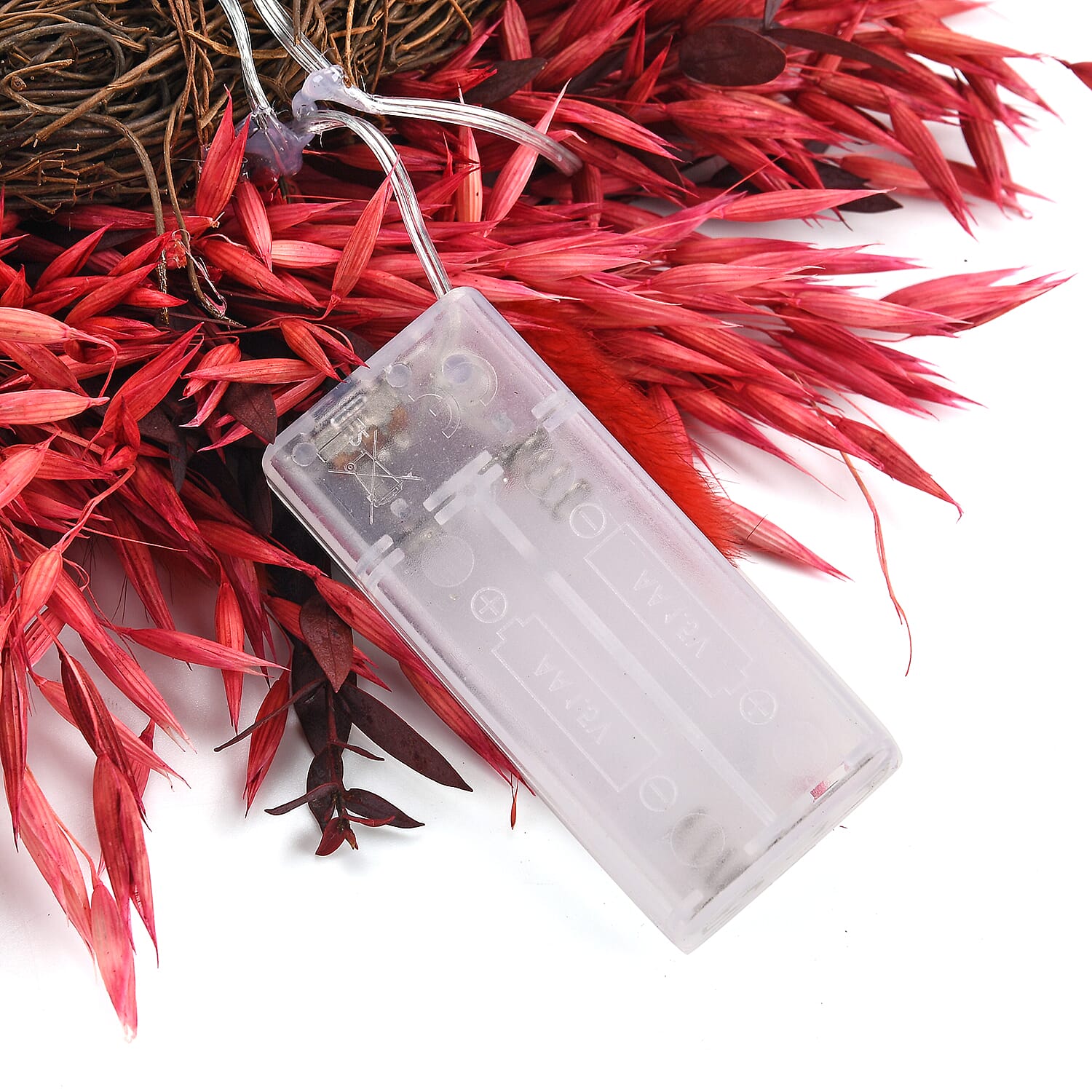 Natural Dried Plant Wreath with LED Light (One Size) - Red & Multicolour