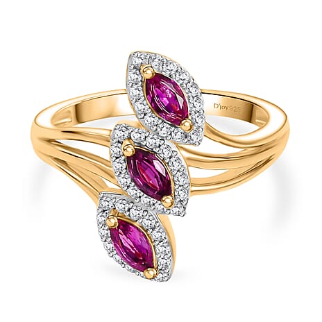 Ruby, White Zircon Fancy Ring in 18K YG VermeilSterling Silver  0.885  Ct.
